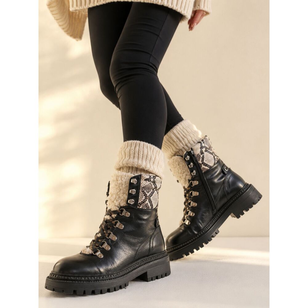 Circus by Sam Edelman Flora Combat Boots 7.5 Black Lug Sole Moto Grunge